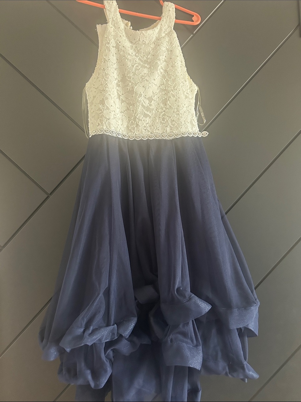 Speechless Ivory Lace Bodice with Navy Tulle Skirt Girls Formal Dress